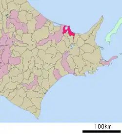 Abashirin sijainti Hokkaidōn prefektuurissa