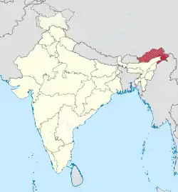 Arunachal Pradeshin sijainti Intian kartalla.