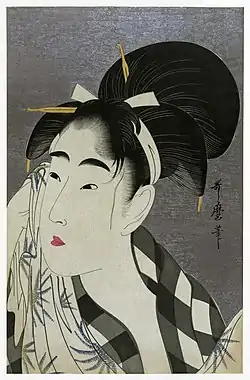 Kitagawa Utamaro: Nainen pyyhkii hikeä, 1798. Kongressin kirjasto, Washington (DC).