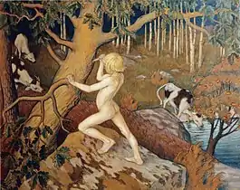 Episodi Kalevalasta (Kullervo kaivertaa tammen runkoon), Väinö Blomstedt, 1897