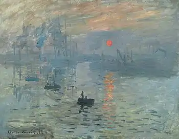 Claude Monet'n maalaus Impressio, auringonnousu (1872) esittää pientä mutta kirkkaan oranssista aurinkoa sinisellä taustalla. Impressionismi sai nimensä tästä maalauksesta.