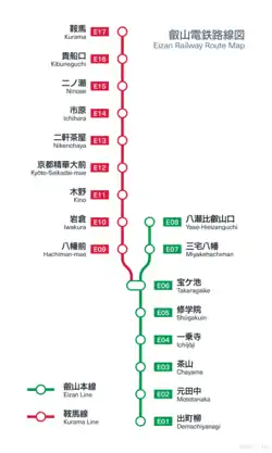 Eizan-rautateiden linjakartta
