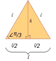 Tasasivuinen kolmio puolitetaan. Puolitusjana on suorassa kulmassa.