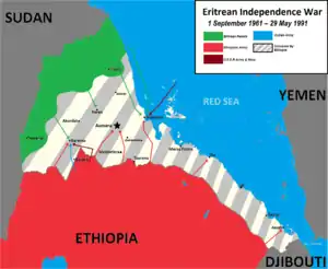 Kartta Eritrean itsenäisyyssodasta.