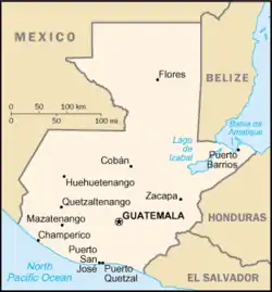 Kaupungin sijainti Guatemalassa.