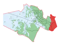 Kaupungin kartta, jossa Höstveden suuralue korostettuna.