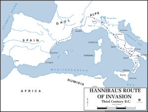 Hannibalin reitti kartalla.