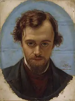 Dante Gabriel Rossetti 22-vuotiaana. William Holman Huntin maalaama muotokuva.