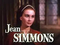 Jean Simmons elokuvan Elisabetin rakkaus -trailerissa