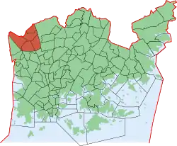 Kaupungin kartta, jossa Kaarela korostettuna. Helsingin kaupunginosat