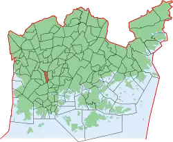 Kaupungin kartta, jossa Keski-Pasila korostettuna. Helsingin kaupunginosat