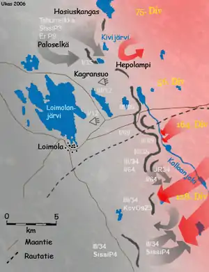 Kartta Kollaan taisteluista maaliskuussa 1940