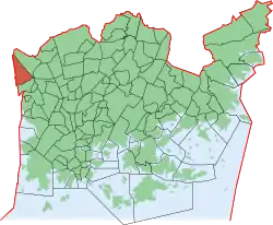 Kaupungin kartta, jossa Konala korostettuna. Helsingin kaupunginosat