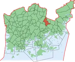 Kaupungin kartta, jossa Kontula korostettuna. Helsingin kaupunginosat