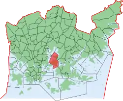 Kaupungin kartta, jossa Kulosaari korostettuna. Helsingin kaupunginosat