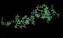 Liraglutidin 3D-rakenne (PDB: 4APD).