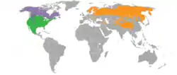 Ilveslajien levinneisyysalueet:  Ilves (Lynx lynx)  Kanadanilves (Lynx canadensis)  Pantteri-ilves (Lynx pardinus)  Punailves (Lynx rufus)