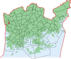 Kaupungin kartta, jossa Marttila korostettuna. Helsingin kaupunginosat