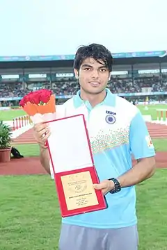 Neeraj Chopra vuonna 2017.