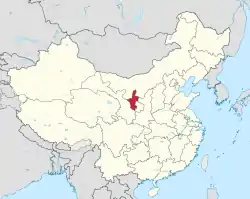 Ningxian (punaisella) sijainti Kiinan kartalla.