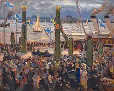 Santeri Salokiven maalaus Kustaa V:n vierailusta Suomessa 22.8.1925