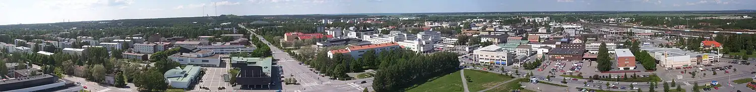 Panorama-kuva Seinäjoelta, kuvattu Lakeuden Ristin tornista.