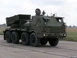 Tšekin armeijan RM-70 panssaroidulla Tatra T813:n alustalla.