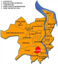 Talence sijaitsee Bordeaux’n etelärajalla.