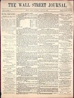 The Wall Street Journalin ensimmäisen painoksen etusivu, 8. heinäkuuta 1889.