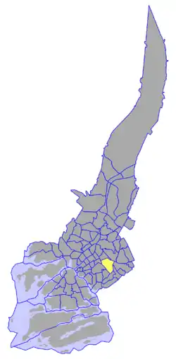 Kaupungin kartta, jossa Vasaramäki korostettuna. Turun kaupunginosat