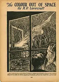 Amazing Storiesissa julkaistun novellin ensimmäinen sivu. Kuvittaja J. M. de Aragon.