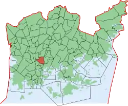 Kaupungin kartta, jossa Vallila korostettuna. Helsingin kaupunginosat