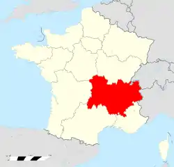 Ligging van Auvergne-Rhône-Alpes in Frankrijk