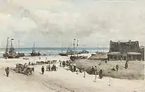 Het strand te Scheveningen, 1873; kryt, akwarel en gouache, Ryksmuseum Amsterdam