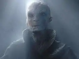 Snoke as hologram yn Star Wars: Episode VII – The Force Awakens.