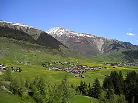 Blick uff s Tavetschmit Dieni, Rueras, Camischolas und Sedrun