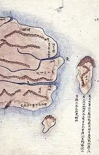 金正浩《大東輿地圖》（1861）:（部分）竹嶼和鬱陵島東岸