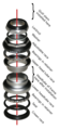 a threaded headset with English labels