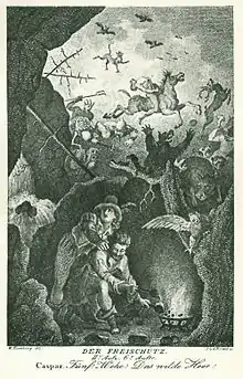 Illustration zu Carl Maria von Weber, Der Freischütz, II. Akt, 6. Auftritt. Das wilde Heer